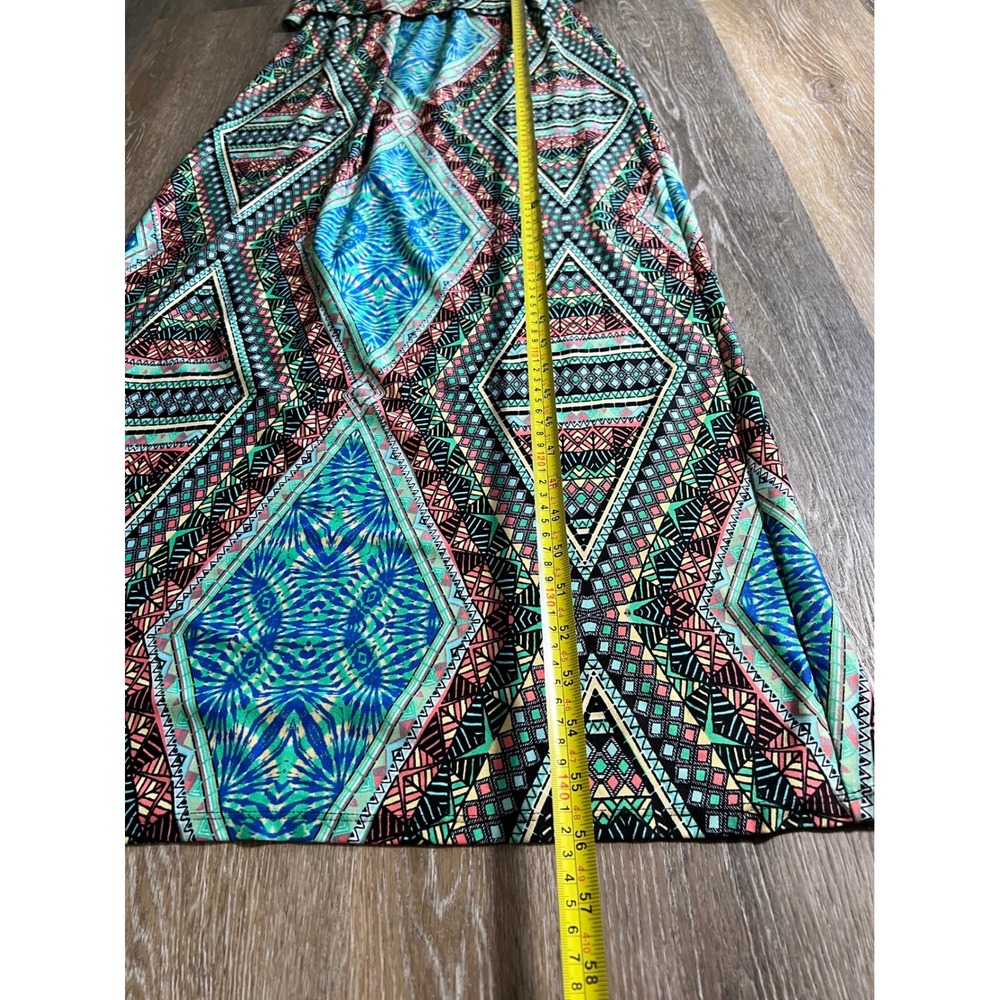 Baily Blue Geometric Tribal‎ Print Popover Maxi Dress Small Blue Pink Green Boho - Picture 4 of 5